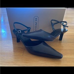 COACH CLEO LIZARD PRINT Women Ladies Black Strappy Slingback Sandal Shoes Sz 6.5